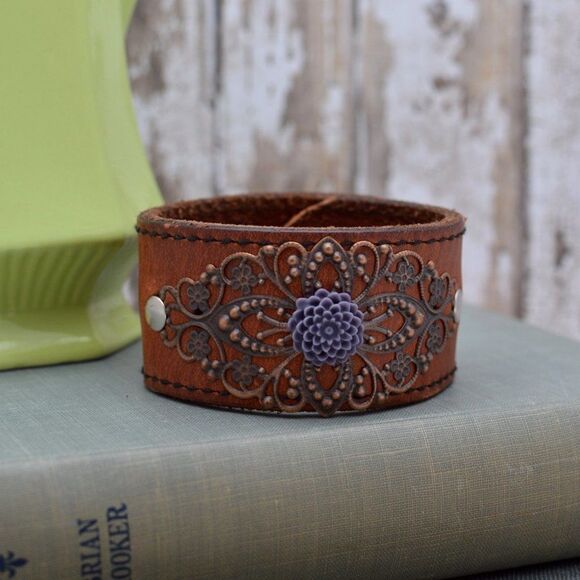 Leather and Lace Cuff Bracelet - Picture 2 of 4